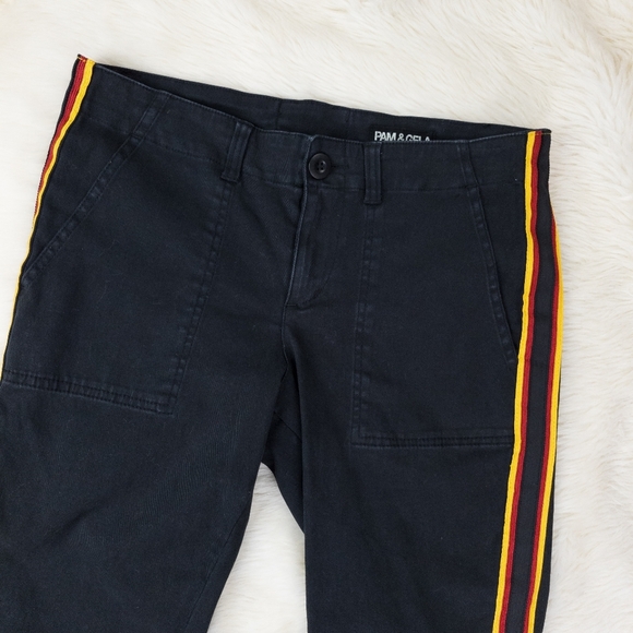 Pam & Gela Racing Stripe Raw Angled Hem Straight Leg Jeans - Picture 5 of 10